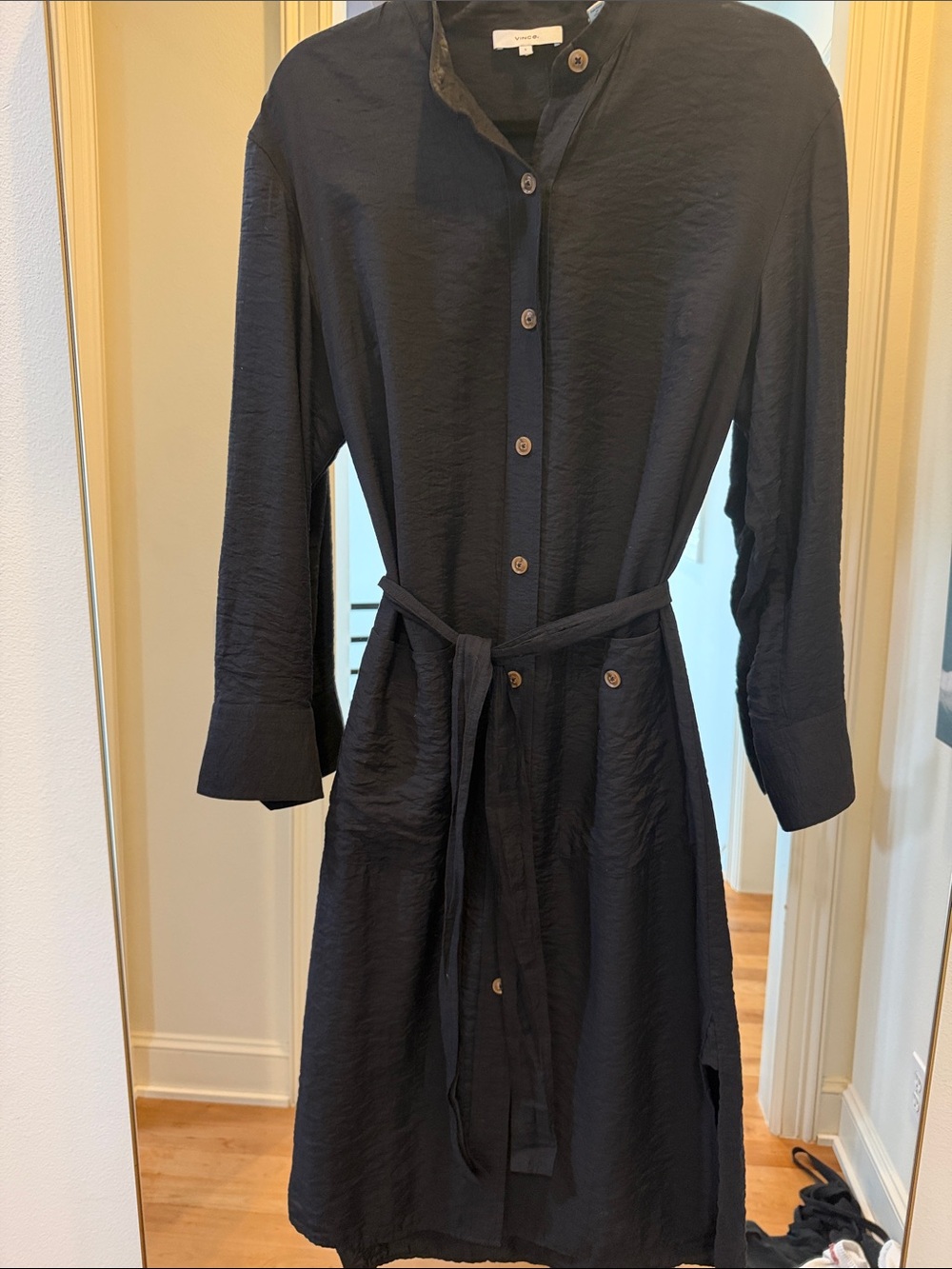 Vince Utility Belted Midi Shirt Dress Black Size S